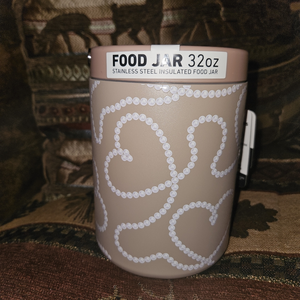 Elegant Tan Hydrapeak Food Jar with Heart Pattern